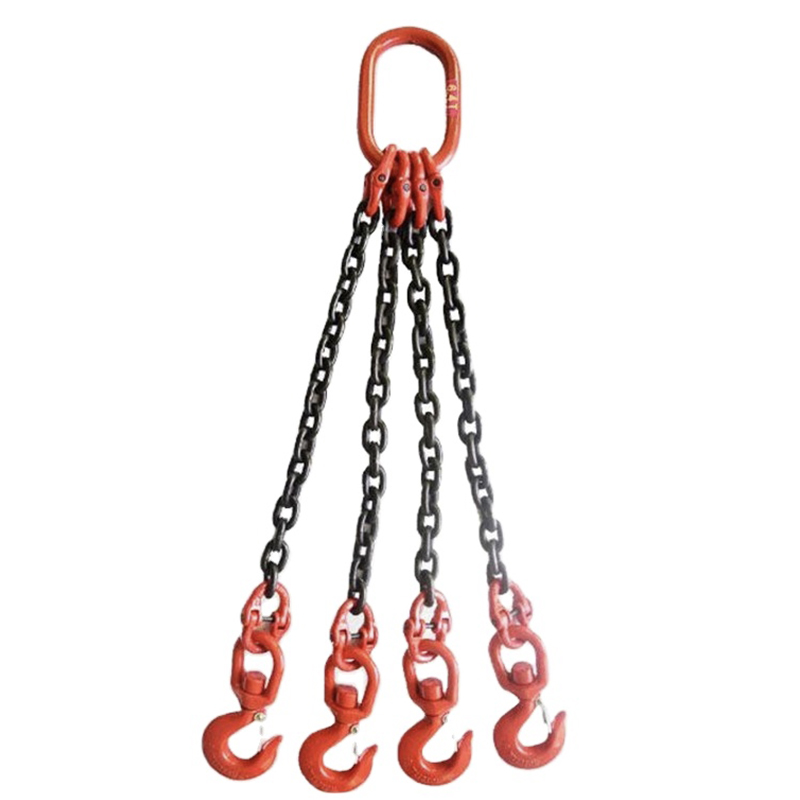80级QOF 链吊索 - 四腿，顶部有四方长方形主链节，底部有铸造钩